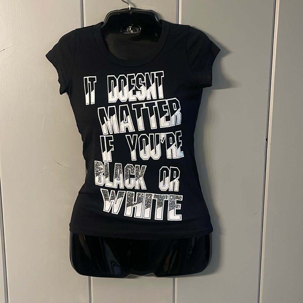 California Girlz Black White Silver Tee Girl's Size Medium 7-8 New with Tags